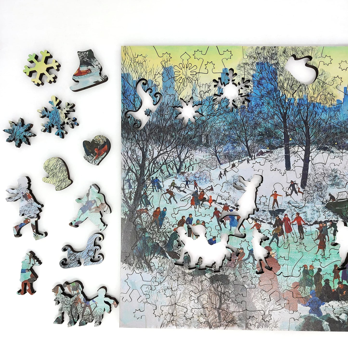 FoxSmartBox Wooden Puzzle for Adults — 180 Pieces, Whimsies, Made in USA | Skating in Central Park