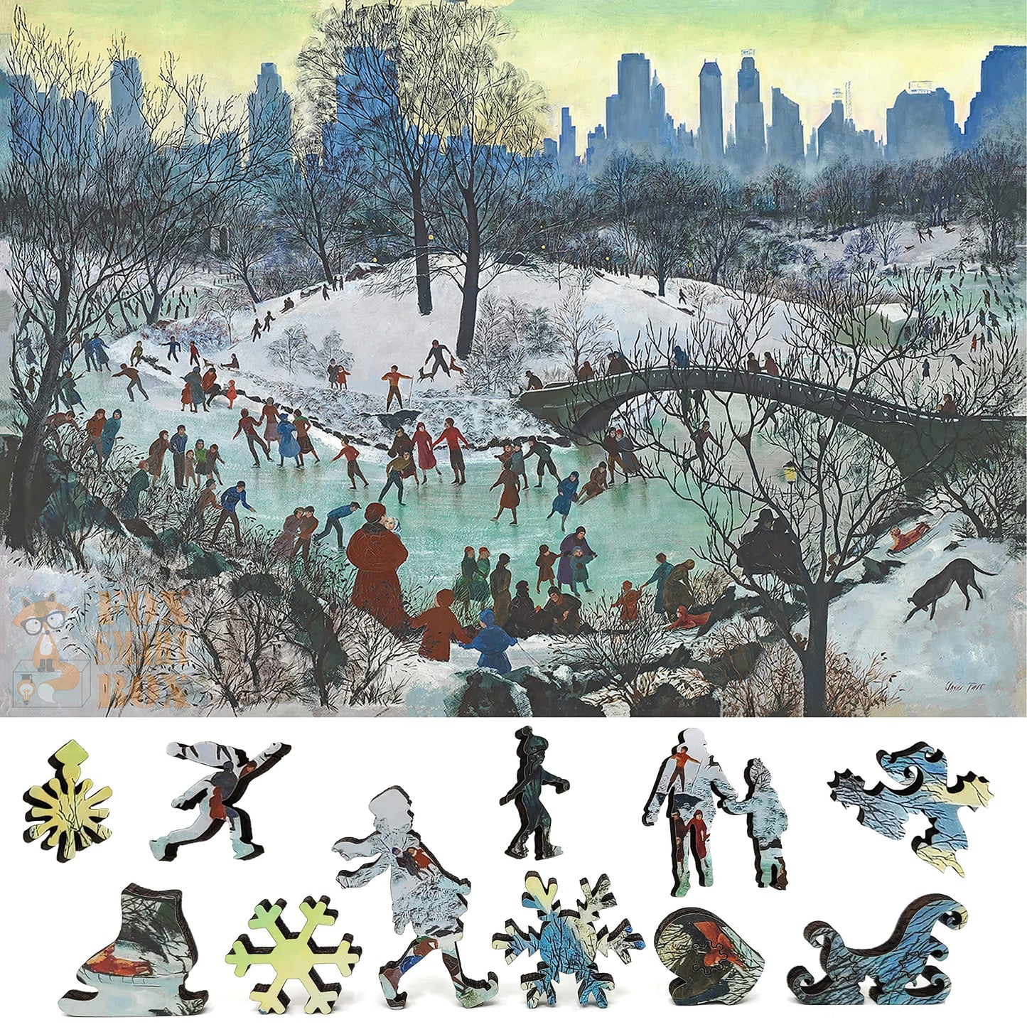 FoxSmartBox Wooden Puzzle for Adults — 180 Pieces, Whimsies, Made in USA | Skating in Central Park