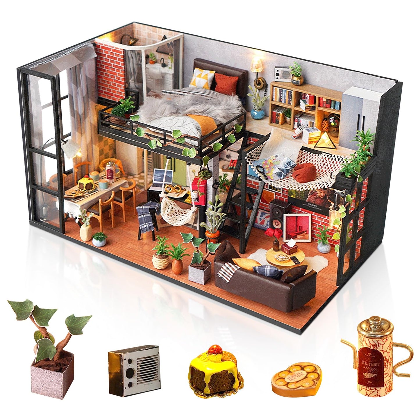 Foyucool DIY Miniature House Kit – Dollhouse Craft Kit with Dust Cover | Loft Decor Gift for Adults