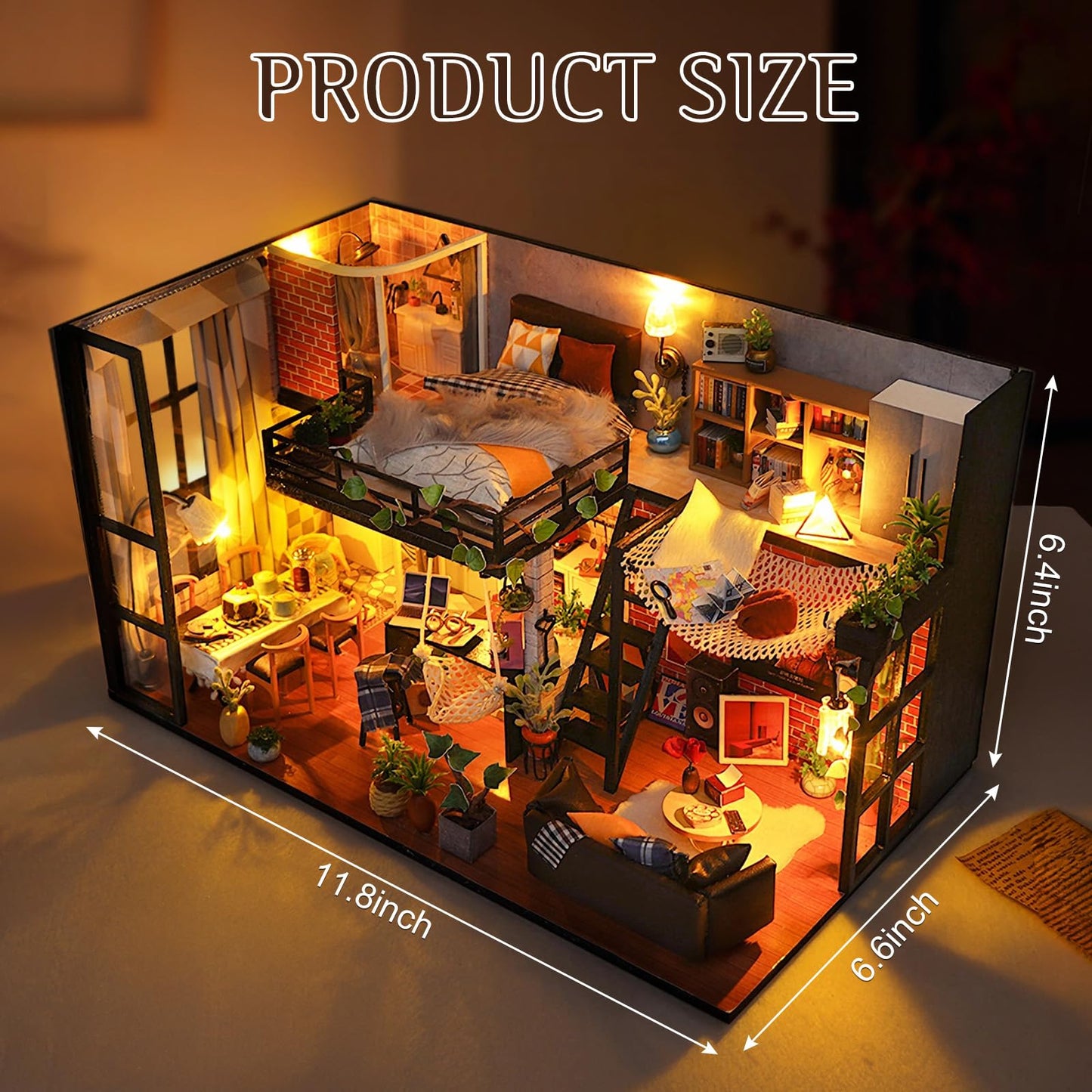 Foyucool DIY Miniature House Kit – Dollhouse Craft Kit with Dust Cover | Loft Decor Gift for Adults