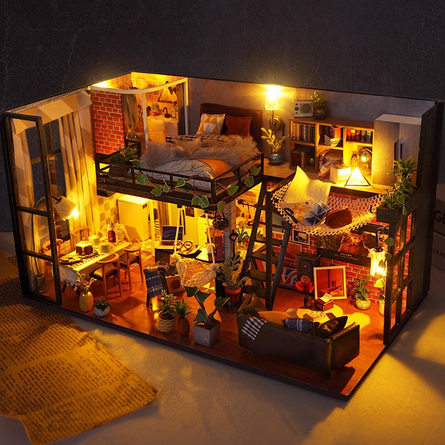 Foyucool DIY Miniature House Kit – Dollhouse Craft Kit with Dust Cover | Loft Decor Gift for Adults
