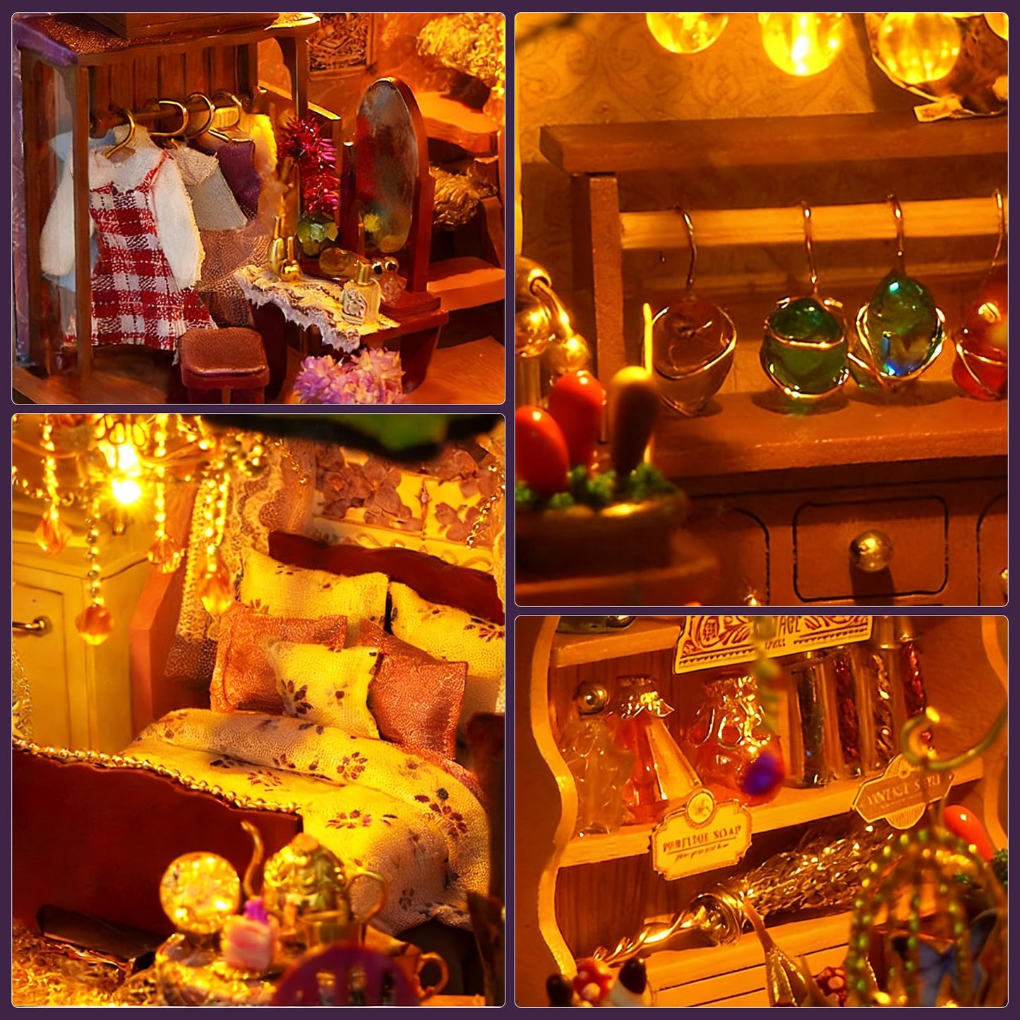 Foyucool Two-Story Witch Shop Dollhouse Kit with LED Lights & Dust Covers