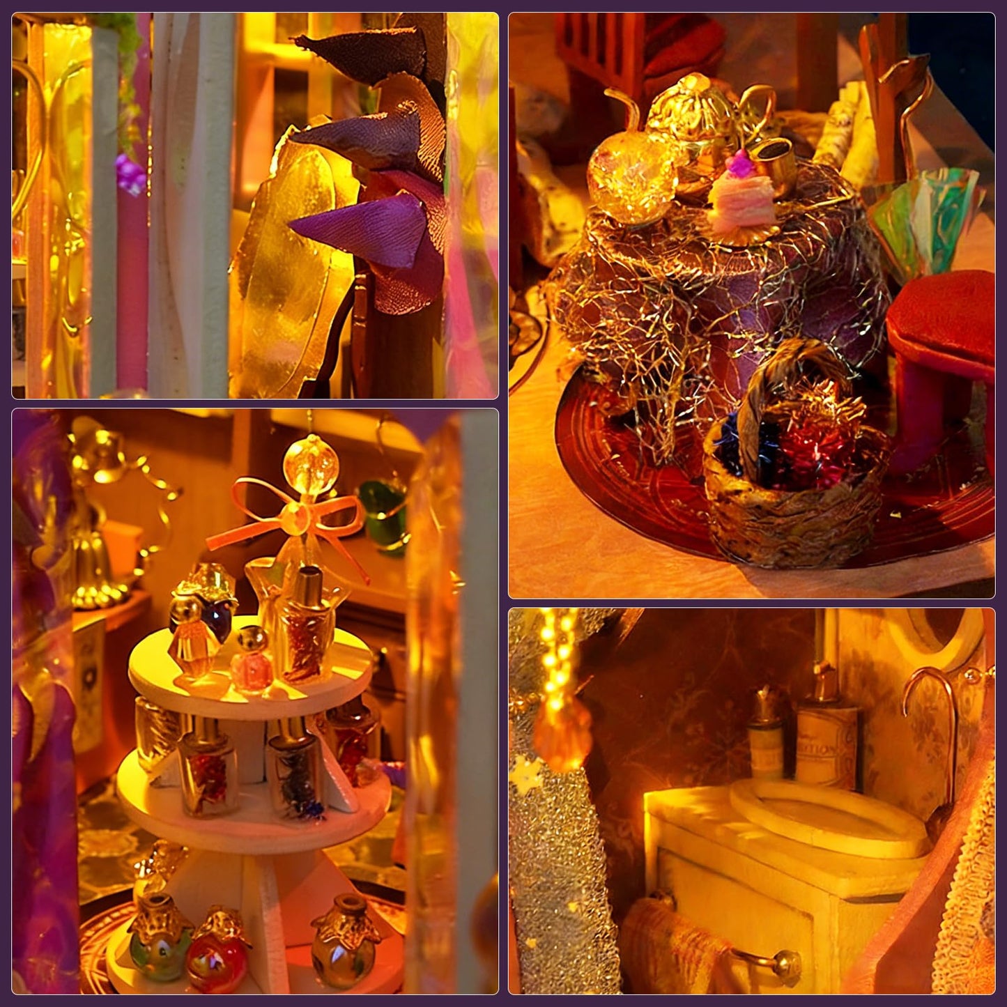 Foyucool Two-Story Witch Shop Dollhouse Kit with LED Lights & Dust Covers