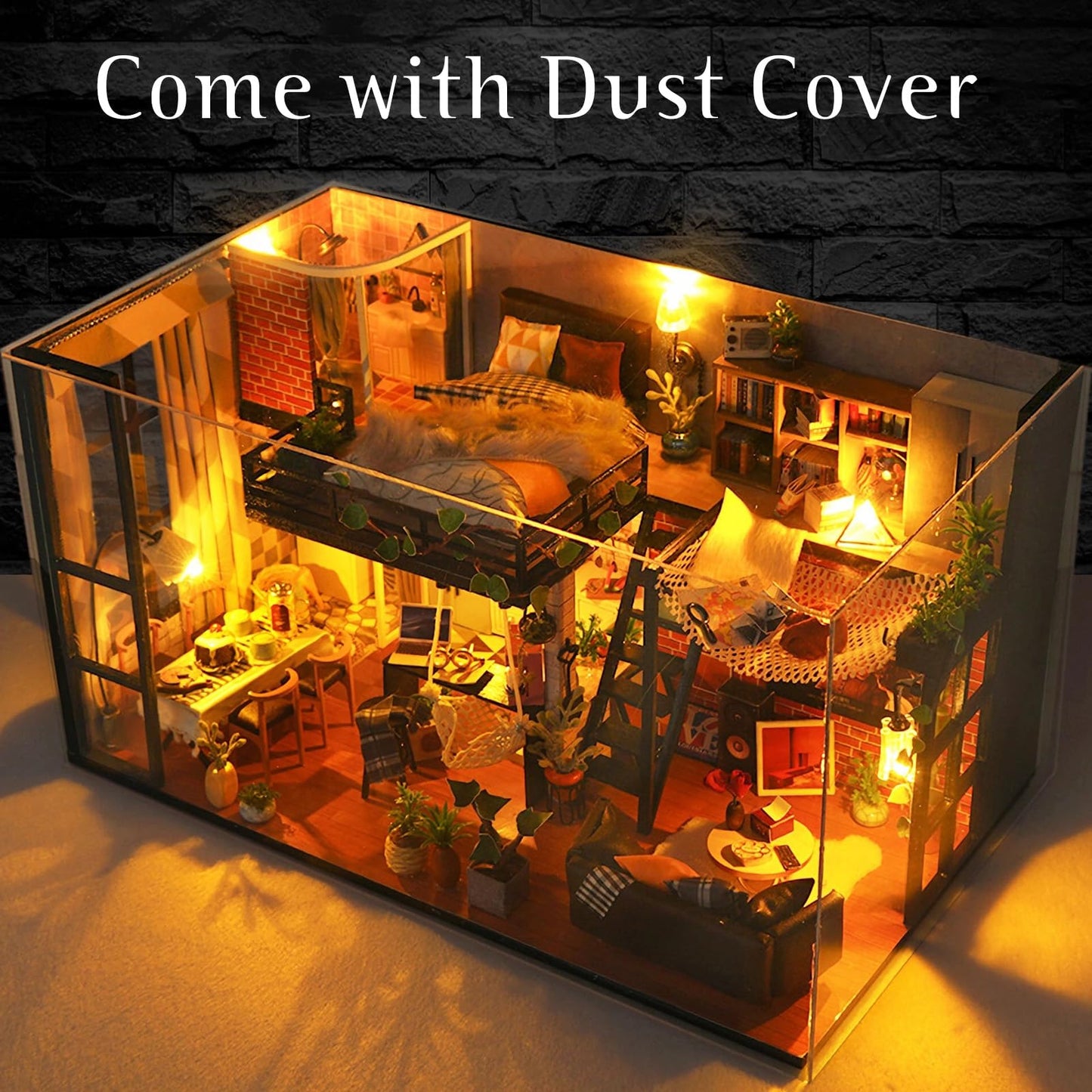 Foyucool DIY Miniature House Kit – Dollhouse Craft Kit with Dust Cover | Loft Decor Gift for Adults