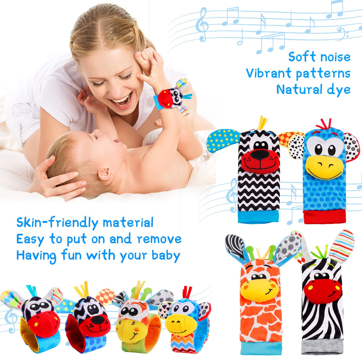 FPVERA Baby Wrist Rattles & Sock Toys – 8-Piece Newborn Sensory Set (0-6 Months)
