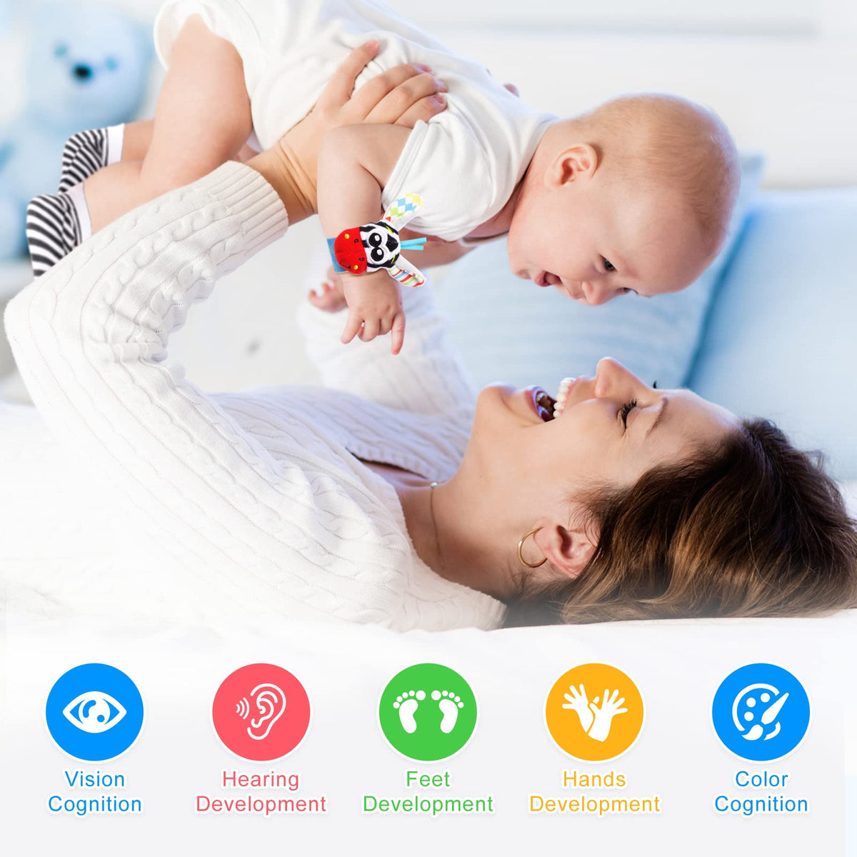 FPVERA Baby Wrist Rattles & Sock Toys – 8-Piece Newborn Sensory Set (0-6 Months)