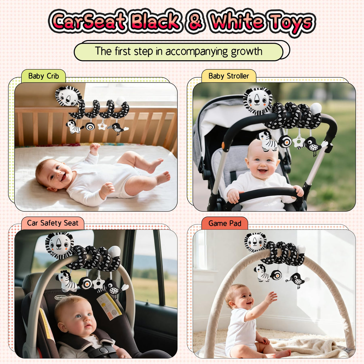 FPVERA High-Contrast Spiral Plush Car Seat Toy for Babies 0–6 Months