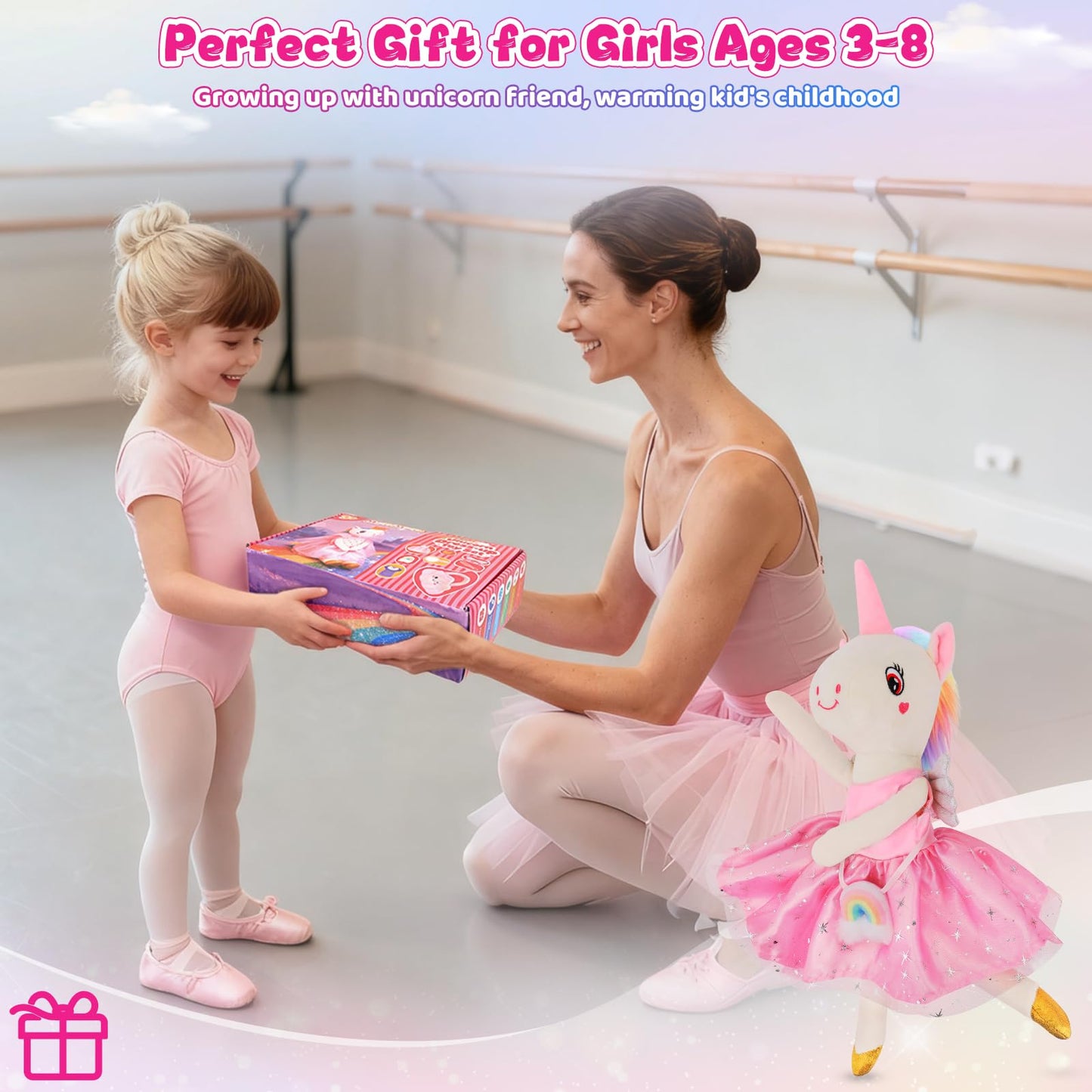 FPVERA Unicorn Dress-Up Doll Set – 18-Inch Ballerina Unicorn with 3 Outfits & Storage Bag