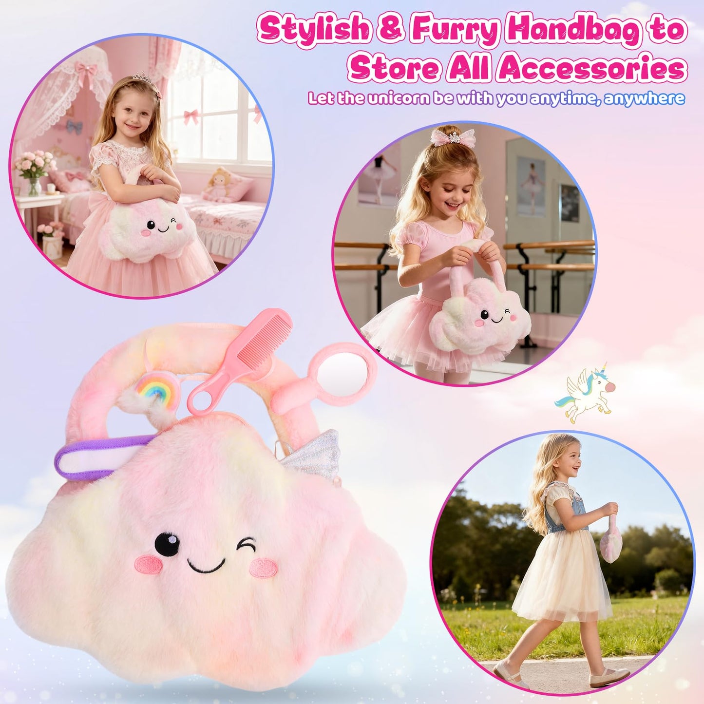 FPVERA Unicorn Dress-Up Doll Set – 18-Inch Ballerina Unicorn with 3 Outfits & Storage Bag