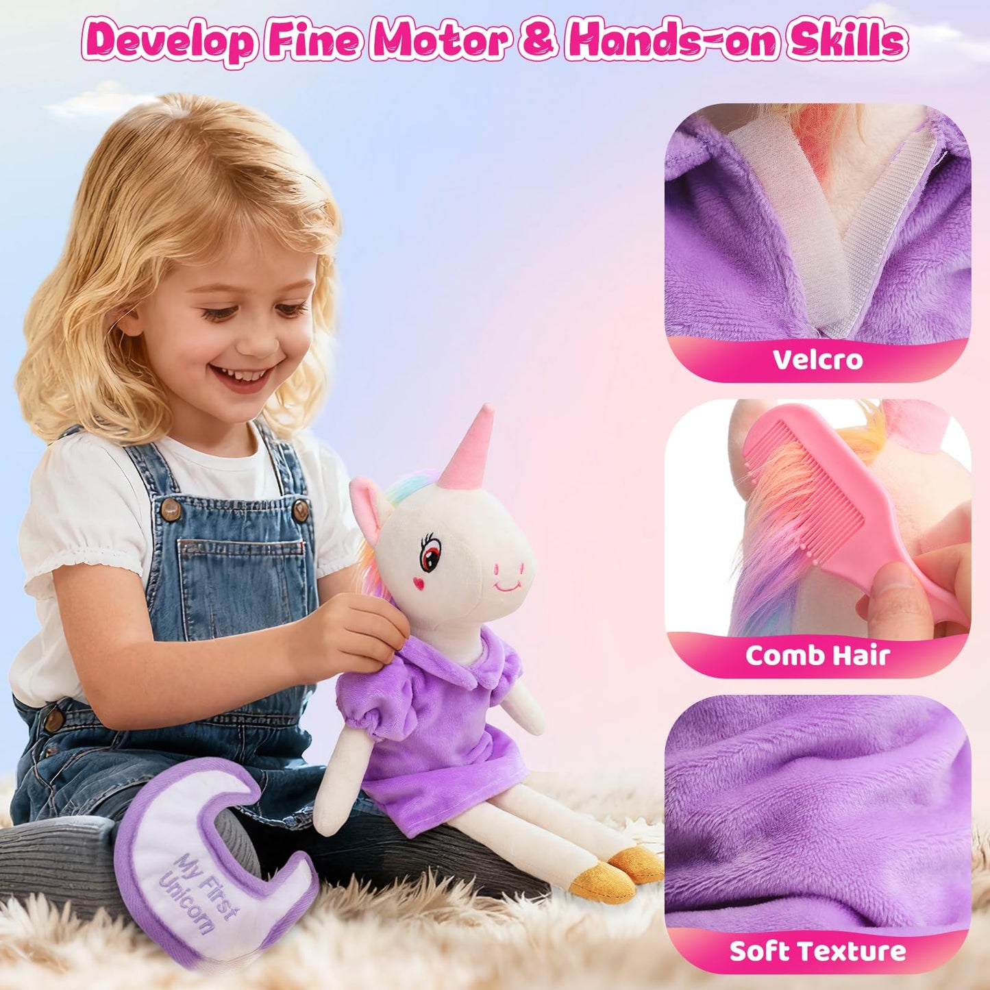 FPVERA Unicorn Dress-Up Doll Set – 18-Inch Ballerina Unicorn with 3 Outfits & Storage Bag