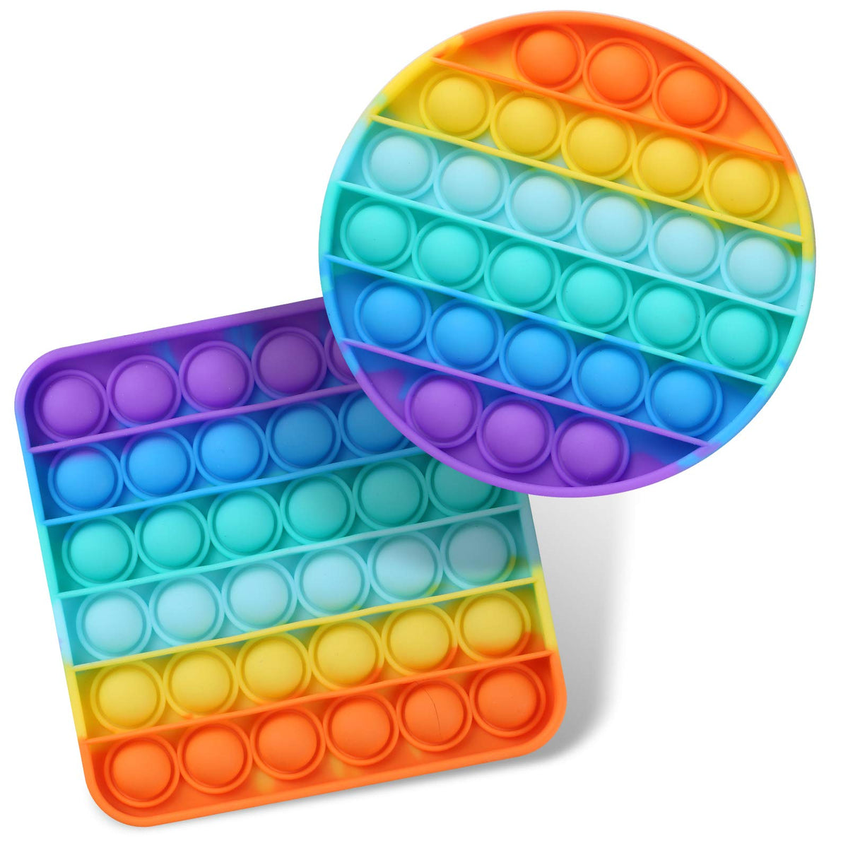Fpxnb 2 Packs Pop Fidget Sensory Toys – Round & Square Silicone Stress Relief Toys for Kids, Teens, and Adults (Set of 2)