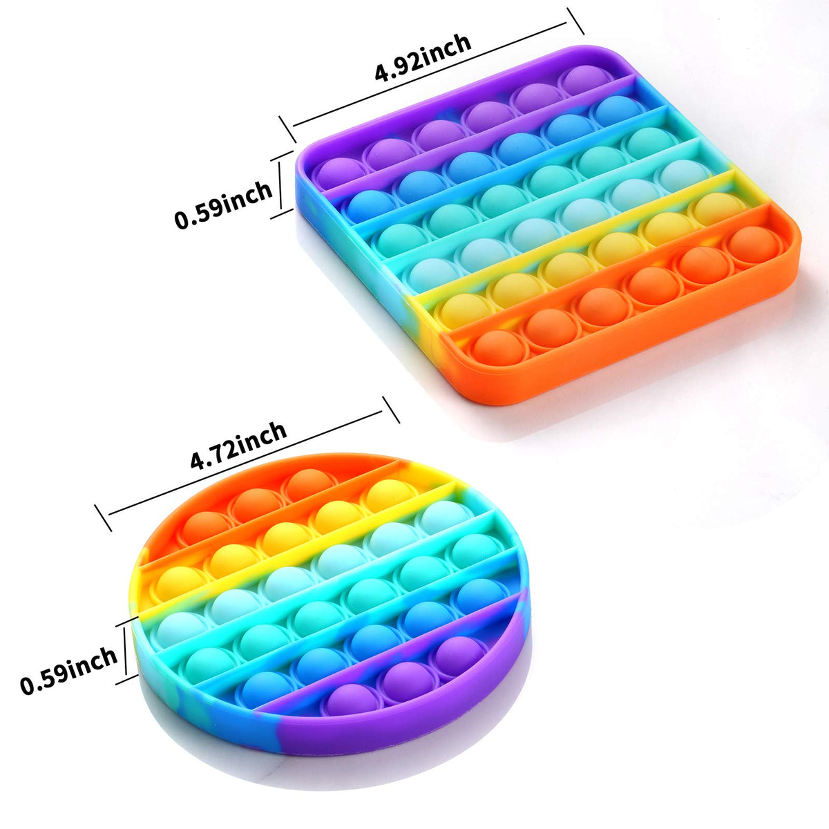 Fpxnb 2 Packs Pop Fidget Sensory Toys – Round & Square Silicone Stress Relief Toys for Kids, Teens, and Adults (Set of 2)