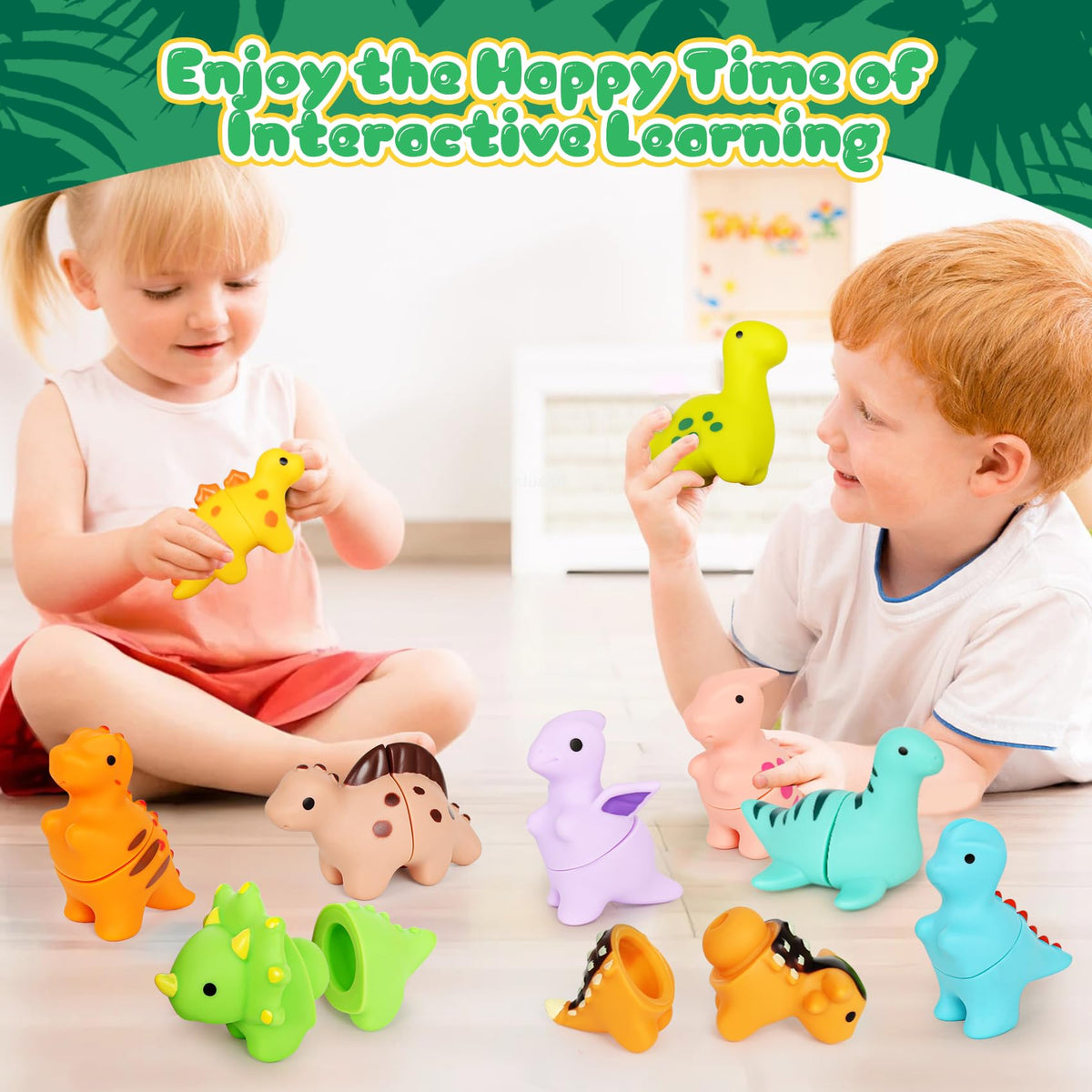 FQKIOMY Dinosaur Toys – Montessori Fine Motor Learning Games, 10-Piece Matching Set for 2-3 Year Olds