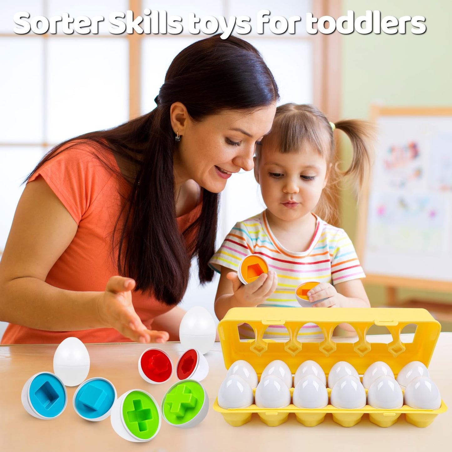 FQKIOMY Toddler Eggs Toys – Montessori Shape Sorting & Fine Motor Skills (Ages 1-3)