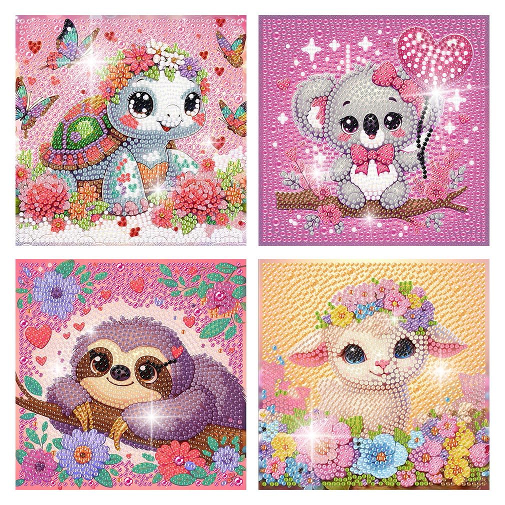 FQOVKYN 4-Piece 5D Cute Animals Diamond Art Kits for Kids – 15x15 cm Full Drill Mosaic
