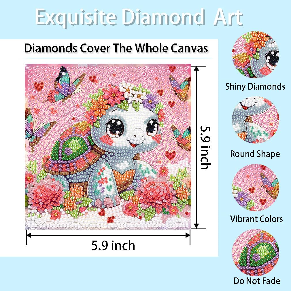 FQOVKYN 4-Piece 5D Cute Animals Diamond Art Kits for Kids – 15x15 cm Full Drill Mosaic
