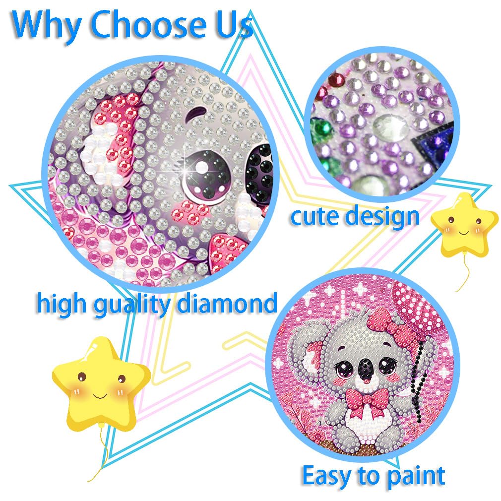 FQOVKYN 4-Piece 5D Cute Animals Diamond Art Kits for Kids – 15x15 cm Full Drill Mosaic