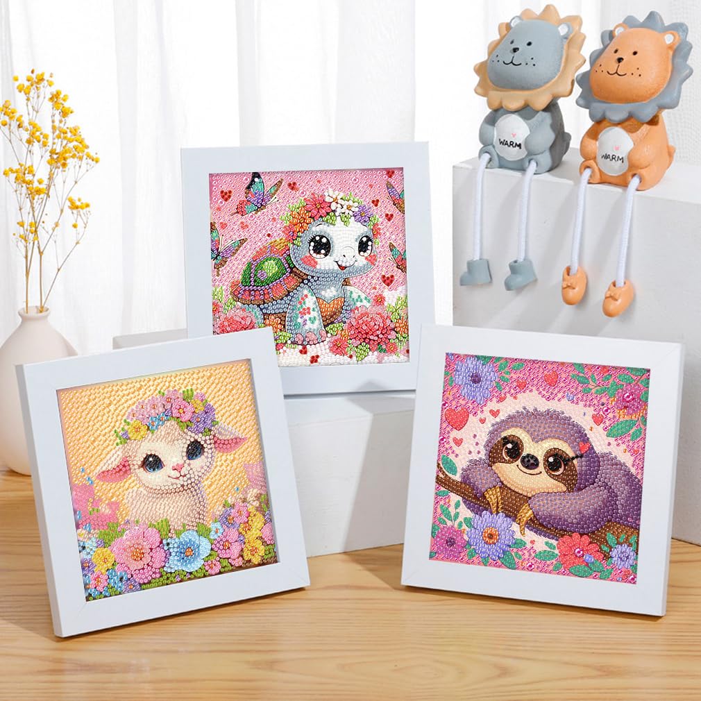 FQOVKYN 4-Piece 5D Cute Animals Diamond Art Kits for Kids – 15x15 cm Full Drill Mosaic