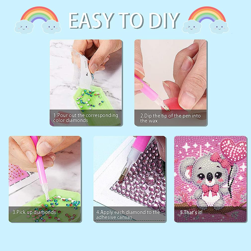 FQOVKYN 4-Piece 5D Cute Animals Diamond Art Kits for Kids – 15x15 cm Full Drill Mosaic
