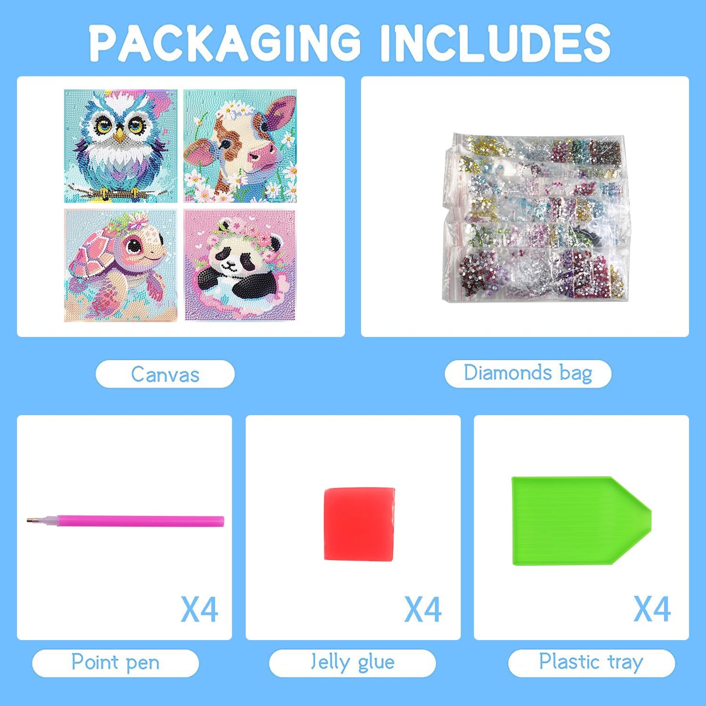 FQOVKYN 4-Pack 5D Cartoon Diamond Art Kit for Kids – Full Round Drill
