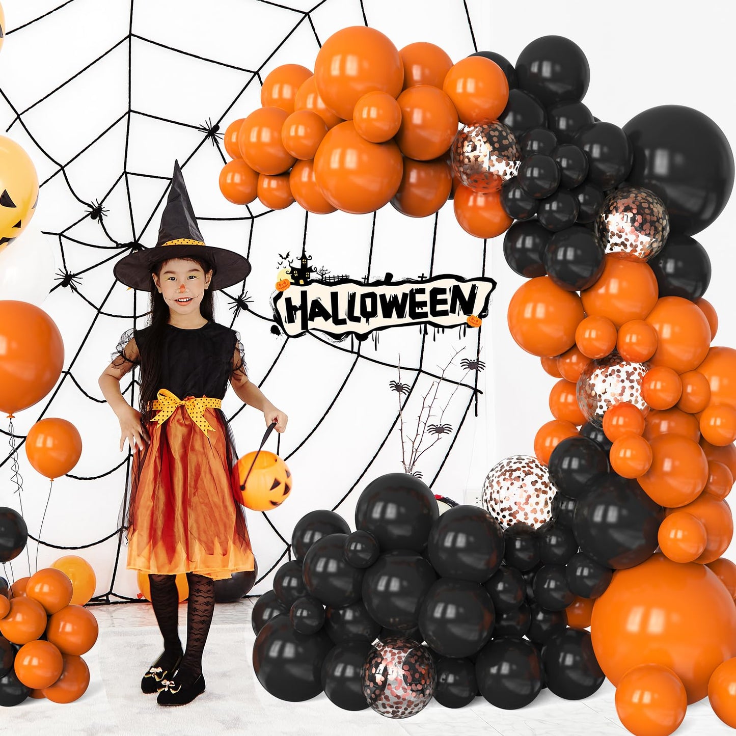 FQZYLCH Orange & Black Balloon Arch Kit – 130 Pcs for Halloween & Celebrations