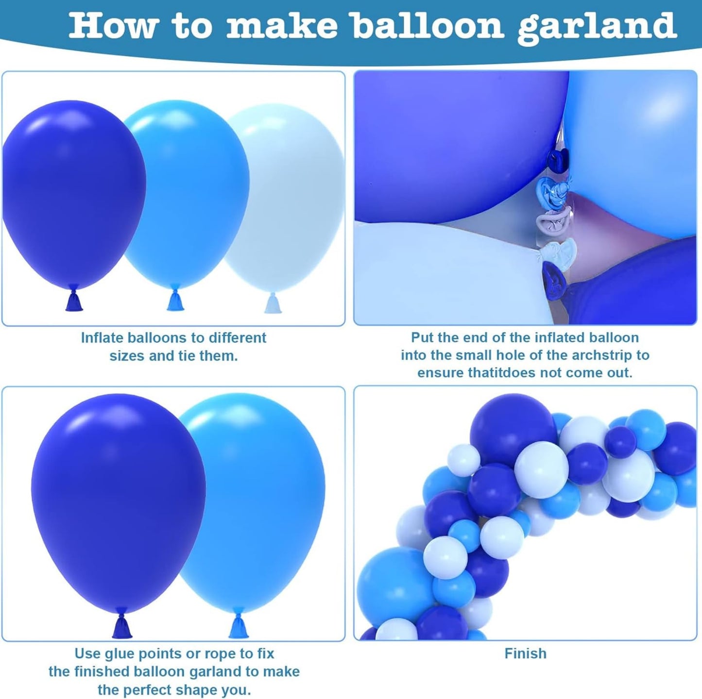 FQZYLCH Blue Balloons Garland Arch Kit — 130pcs Navy & Light Blue Party Decor