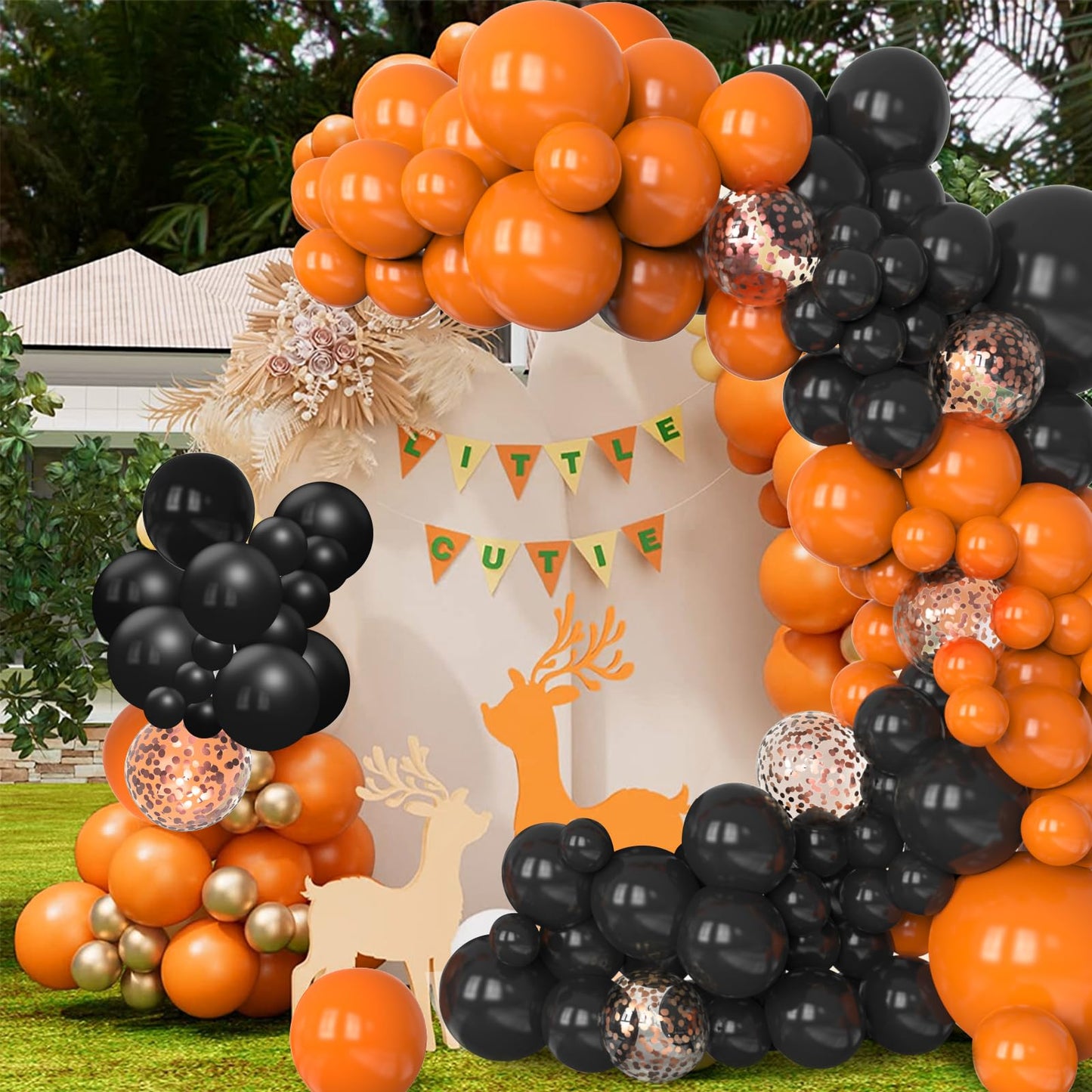 FQZYLCH Orange & Black Balloon Arch Kit – 130 Pcs for Halloween & Celebrations