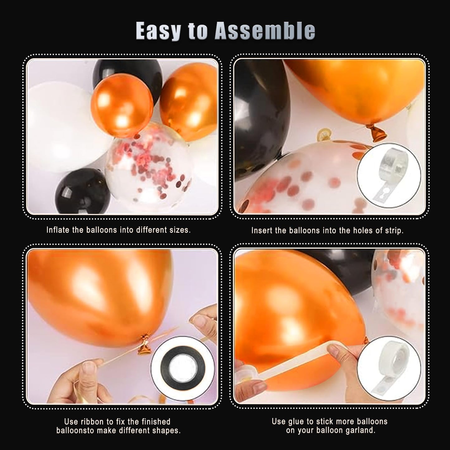 FQZYLCH Orange & Black Balloon Arch Kit – 130 Pcs for Halloween & Celebrations