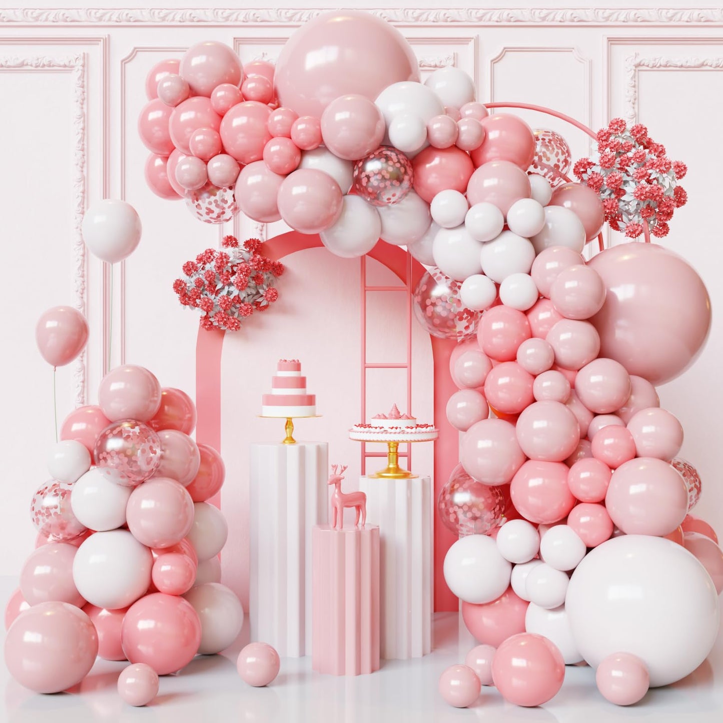 FQZYLCH Light Pink & White Balloon Garland Kit – 130pcs Balloon Arch for Weddings & Parties