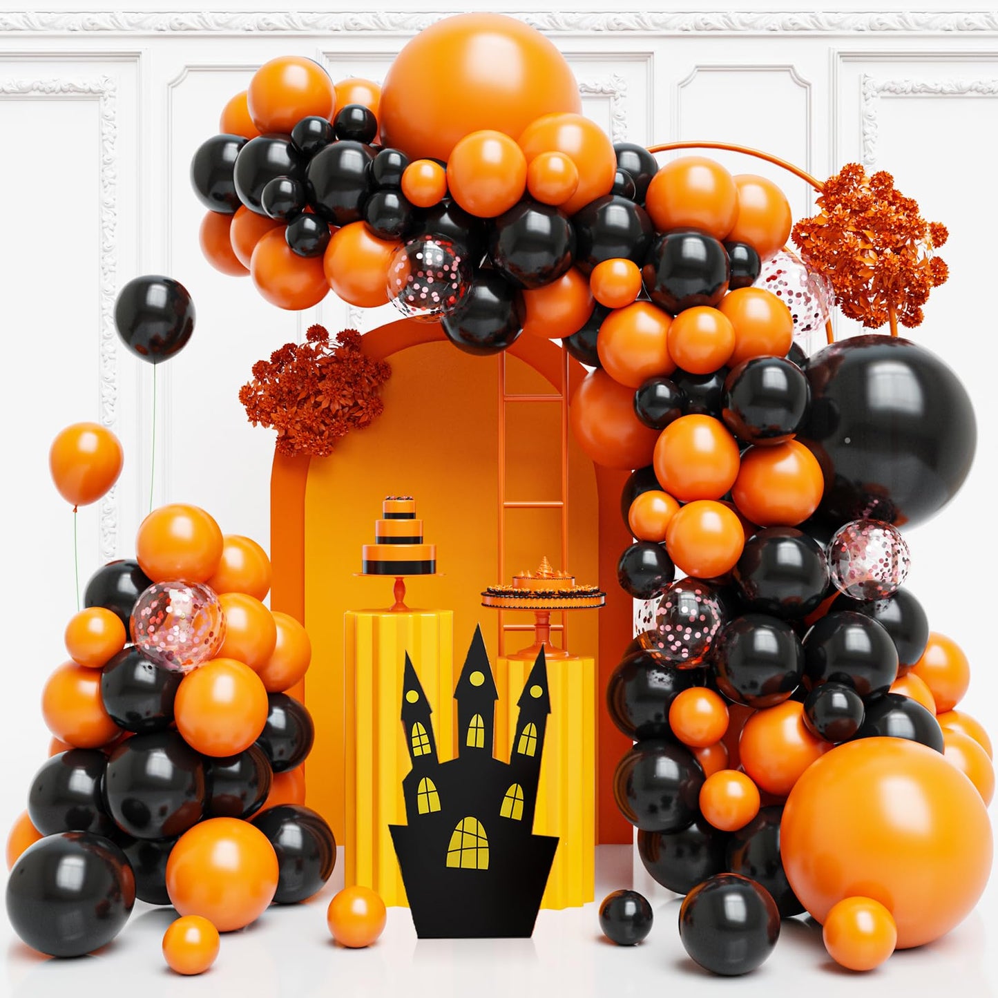 FQZYLCH Orange & Black Balloon Arch Kit – 130 Pcs for Halloween & Celebrations