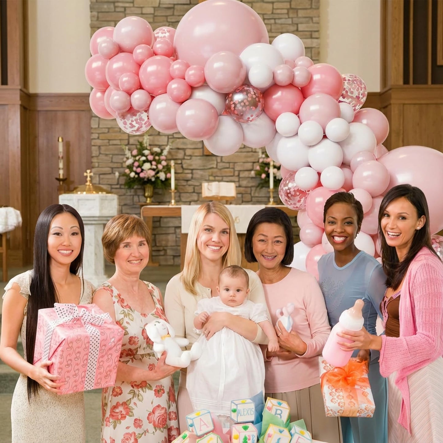 FQZYLCH Light Pink & White Balloon Garland Kit – 130pcs Balloon Arch for Weddings & Parties