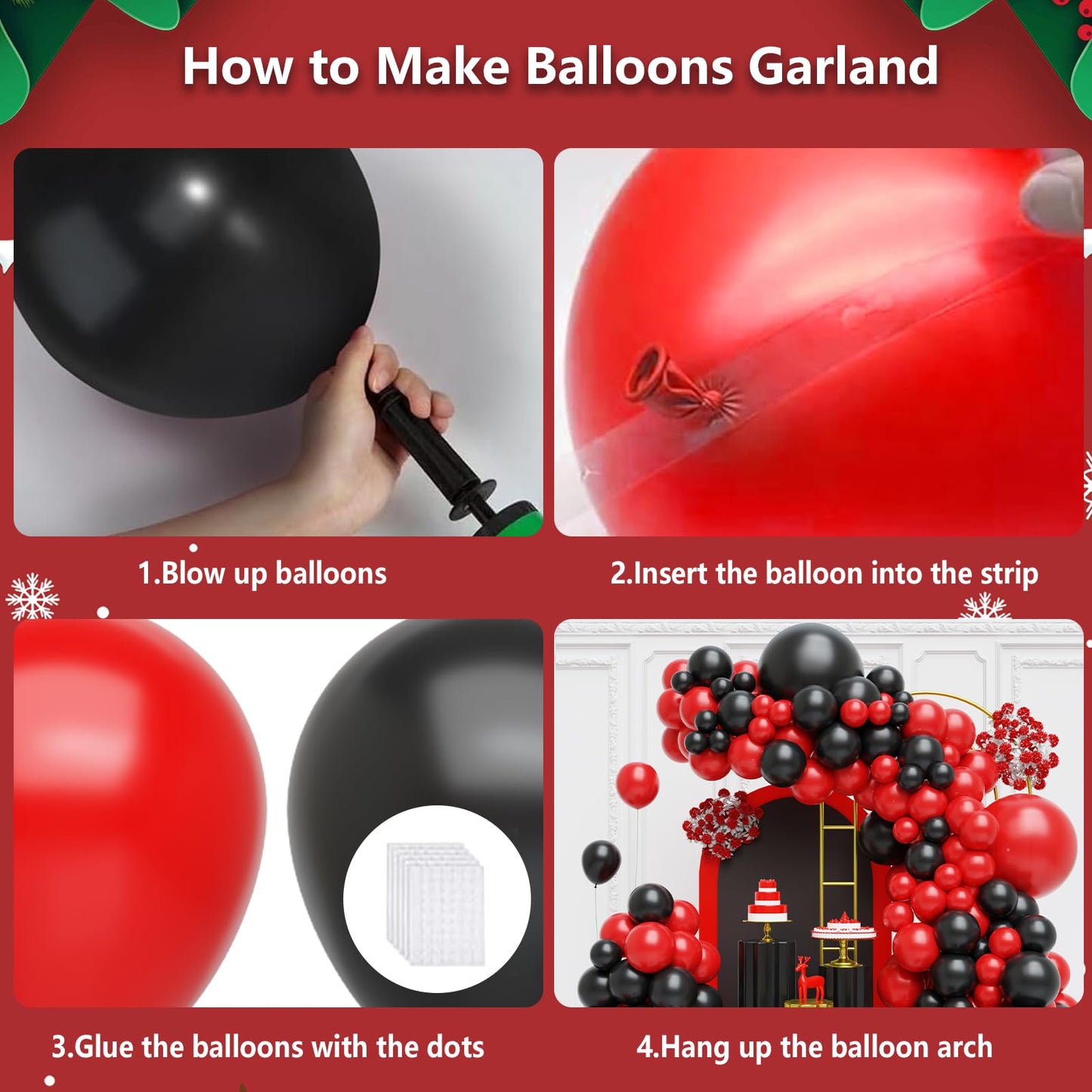FQZYLCH Red & Black Balloons Garland Arch Kit – 130pcs Matte Latex Party Decor