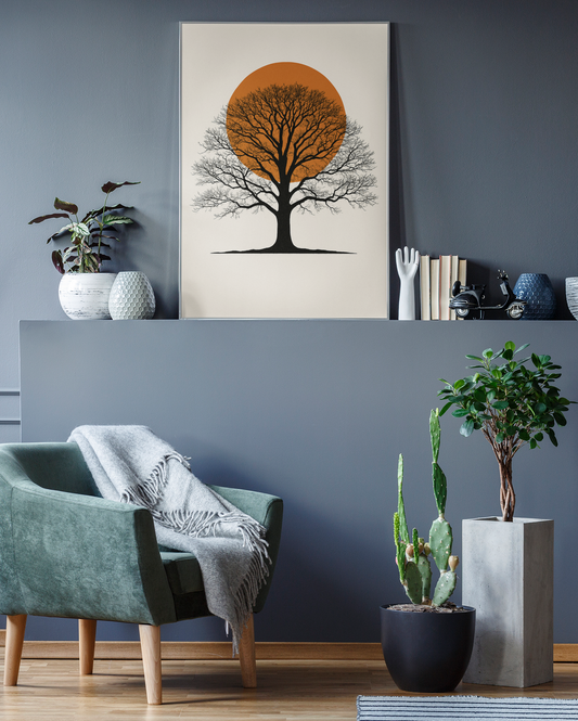 Minimalist Oak Tree Sunset Wall Art