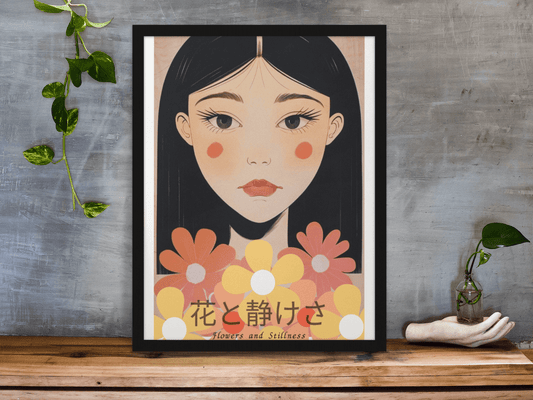 Japanese Portrait Art Print - Flowers & Stillness
