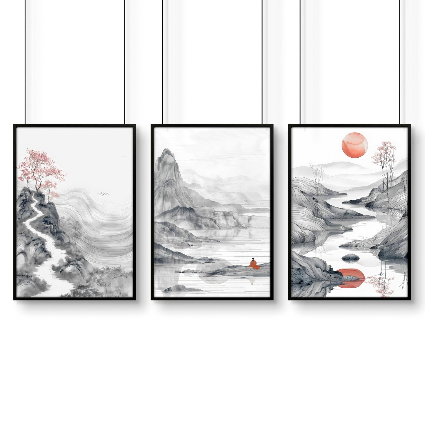 Framed Gallery Wall | Set of 3 Asian Inspired Wall art Prints