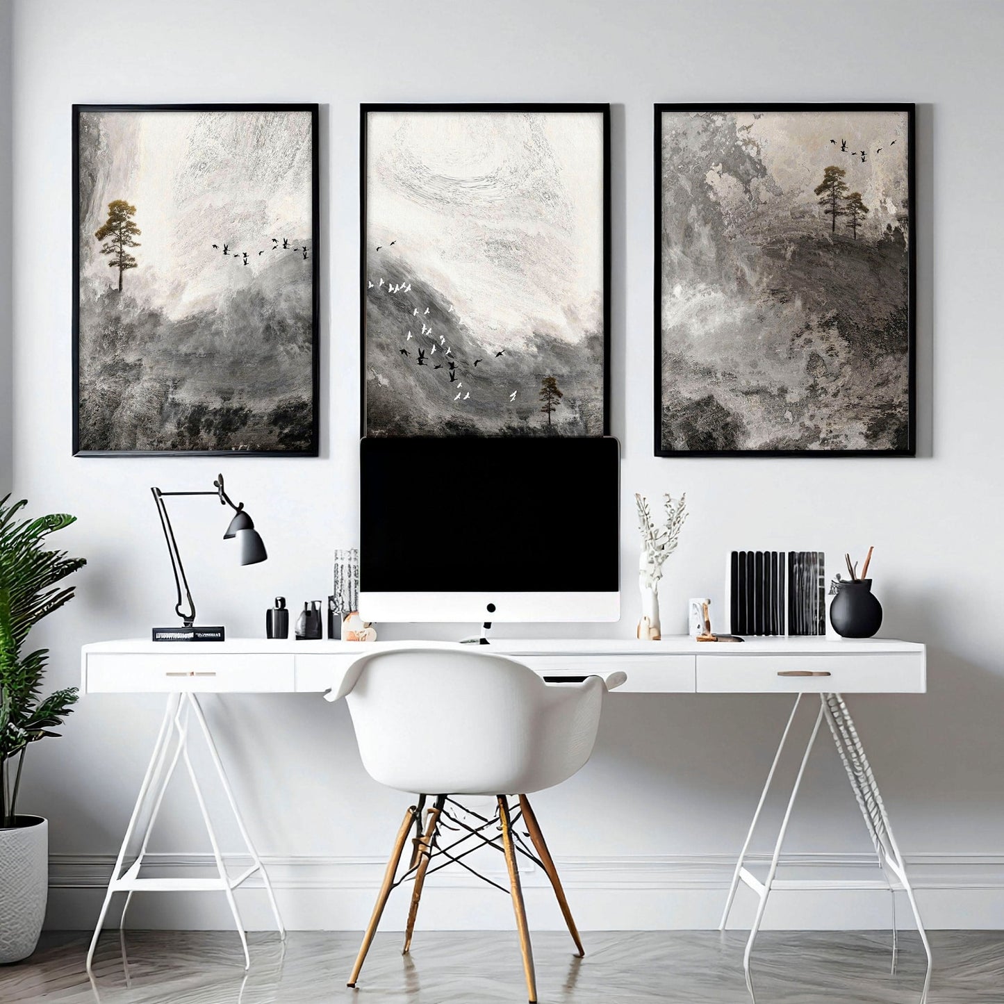 Framed landscape print for home office decor | set of 3 wall art
