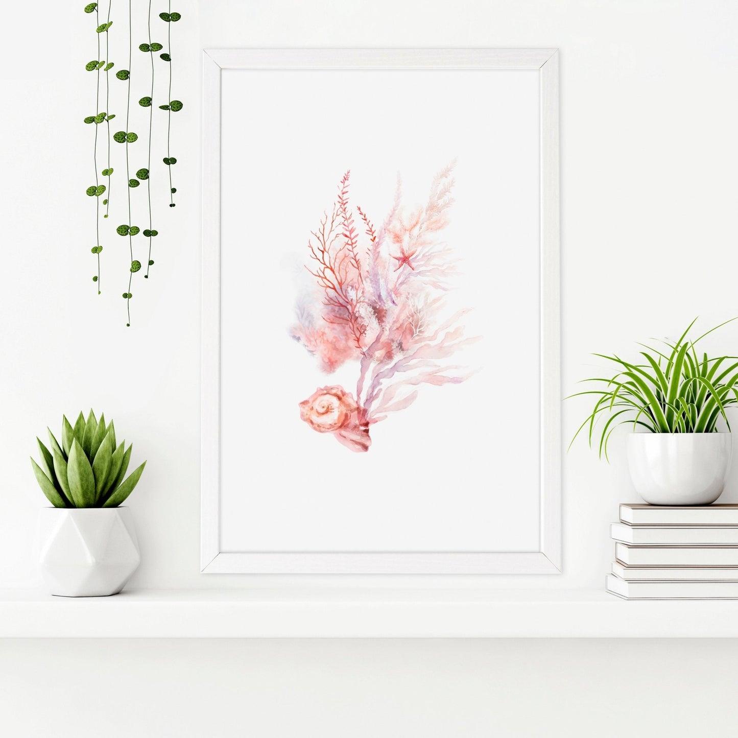 Framed Pictures For The Bathroom | Set of 3 Seashells Wall art Prints