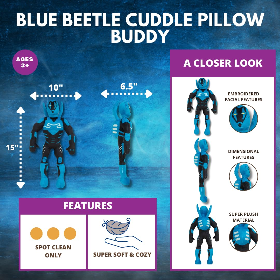 Franco WB Blue Beetle Plush Cuddle Pillow Buddy – One Size, Official Licensed DC Comics Kids Bedding