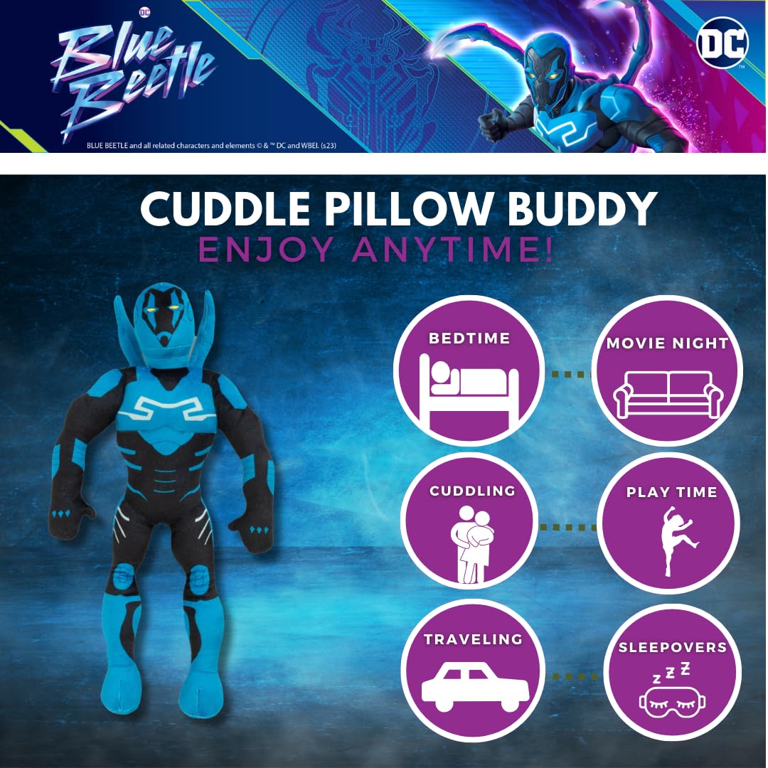 Franco WB Blue Beetle Plush Cuddle Pillow Buddy – One Size, Official Licensed DC Comics Kids Bedding