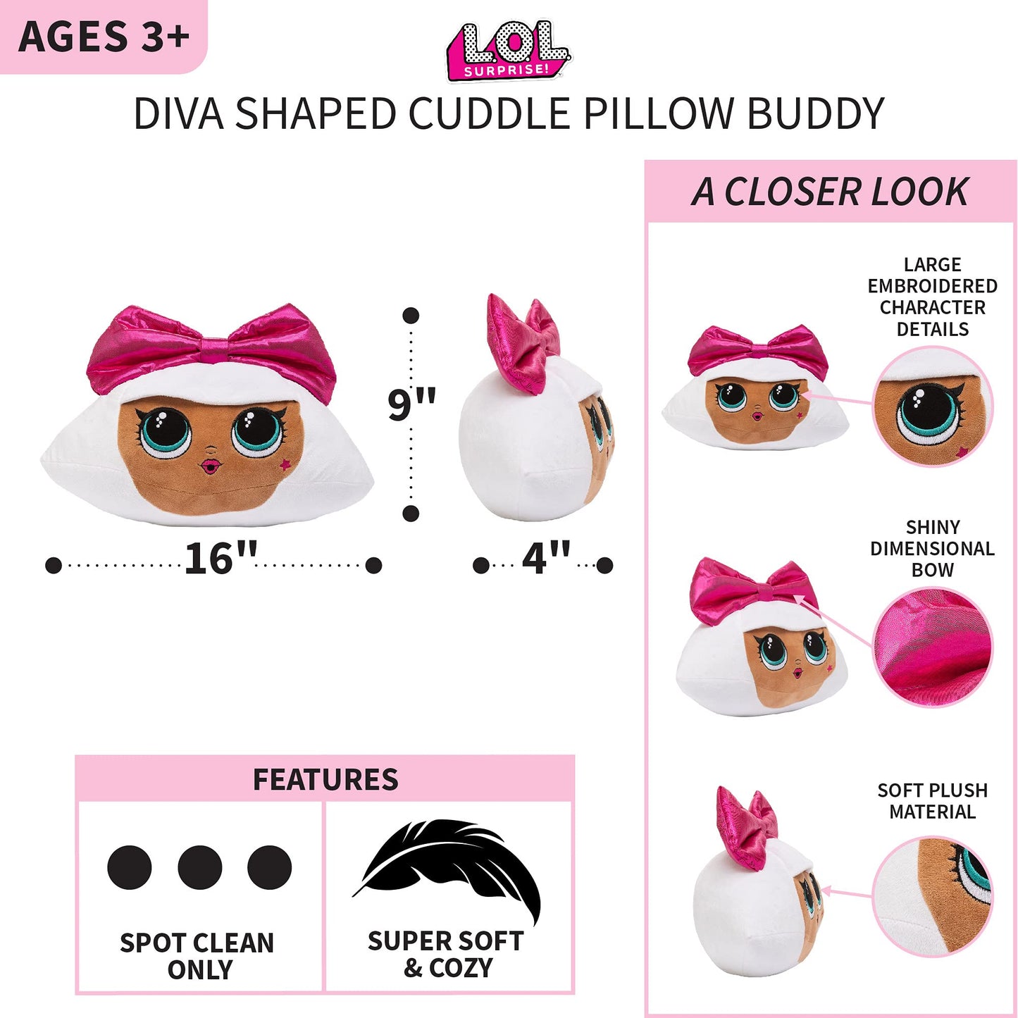 Franco Kids Bedding – LOL Surprise Diva Plush Cuddle Pillow Buddy (16x9x4)