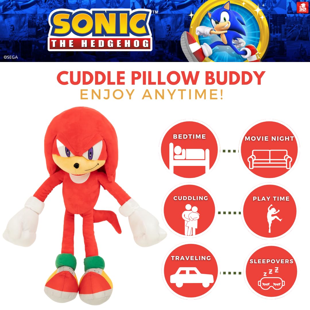 Franco Sonic Knuckles Cuddle Pillow Buddy – Ultra-Soft Plush Kids Bedding (Official Sega)
