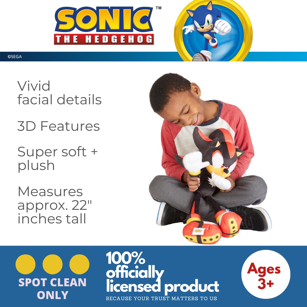 Franco Sonic Shadow Hedgehog Plush Cuddle Pillow – 22in, Officially Licensed