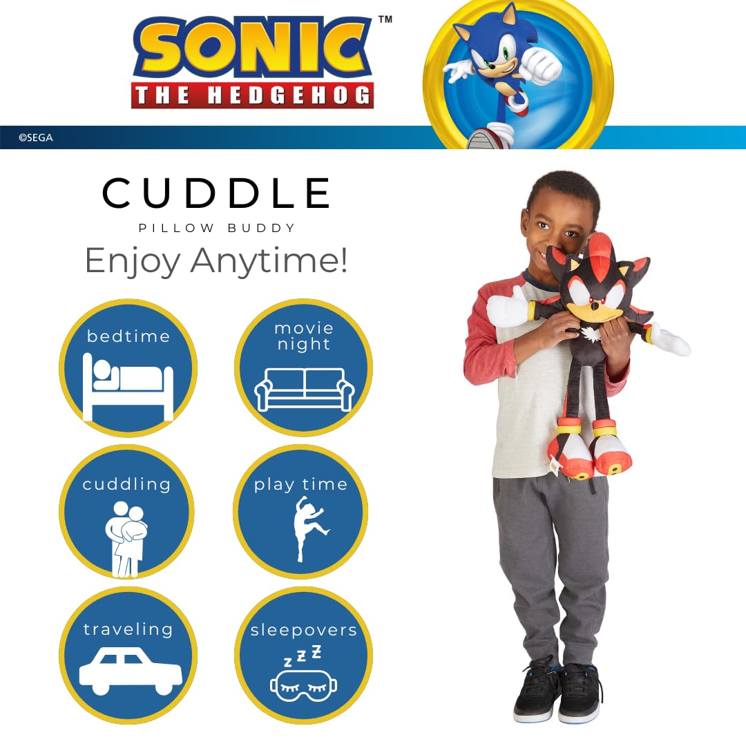 Franco Sonic Shadow Hedgehog Plush Cuddle Pillow – 22in, Officially Licensed