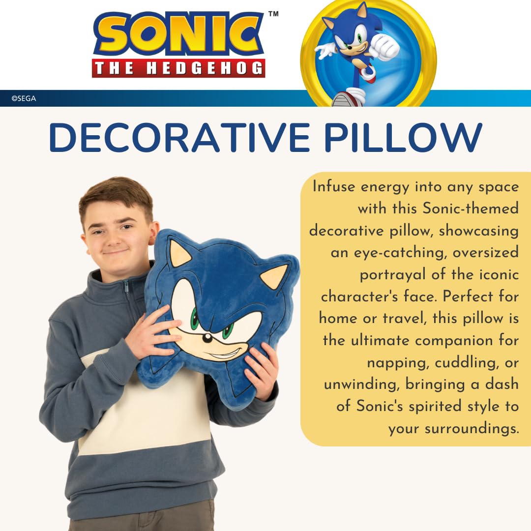 Franco Sonic The Hedgehog Face Decorative Plush Pillow 16-inch Officially Licensed