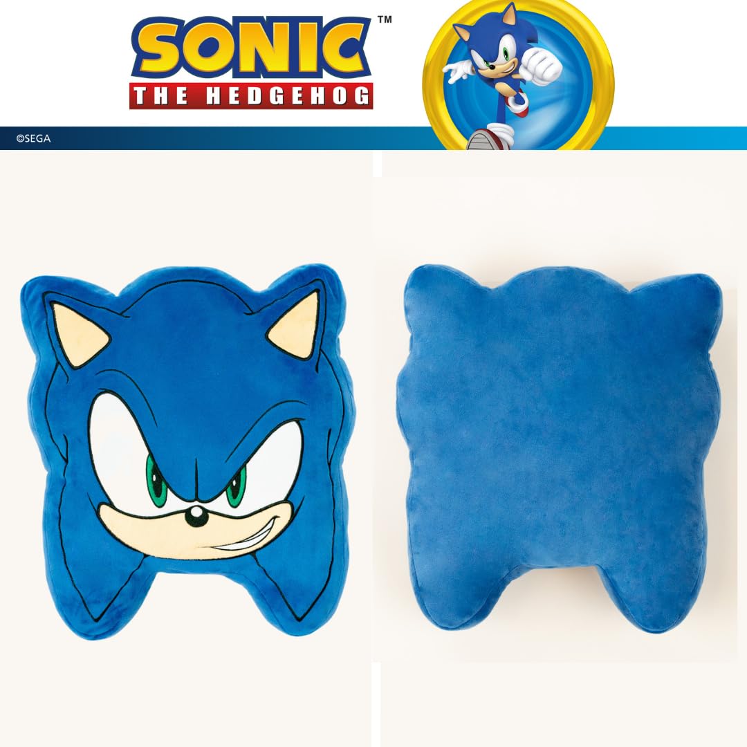 Franco Sonic The Hedgehog Face Decorative Plush Pillow 16-inch Officially Licensed