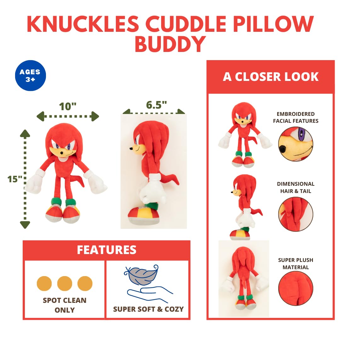 Franco Sonic Knuckles Cuddle Pillow Buddy – Ultra-Soft Plush Kids Bedding (Official Sega)