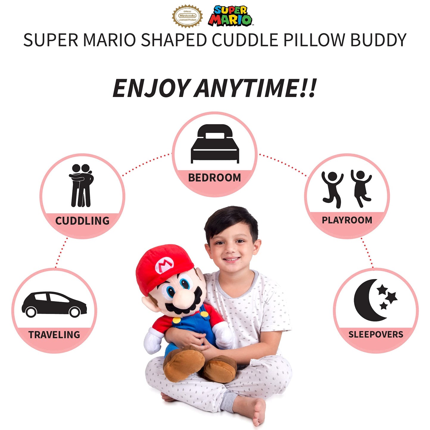 Franco Super Mario Plush Cuddle Pillow Buddy – One Size