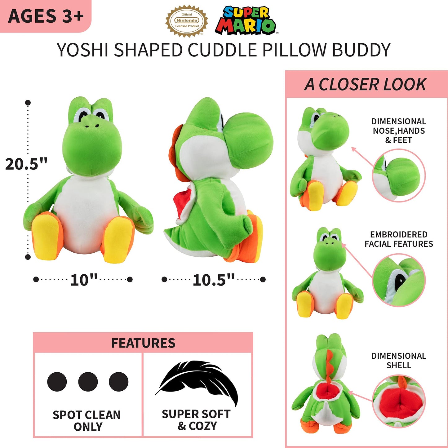 Franco Kids Bedding: Super Soft Mario Yoshi Cuddle Pillow Buddy
