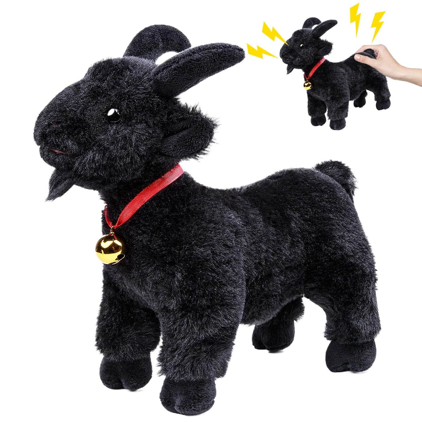 Frankiezhou Home Screaming Standing Black Goat Plush Toy – 10in with Bell