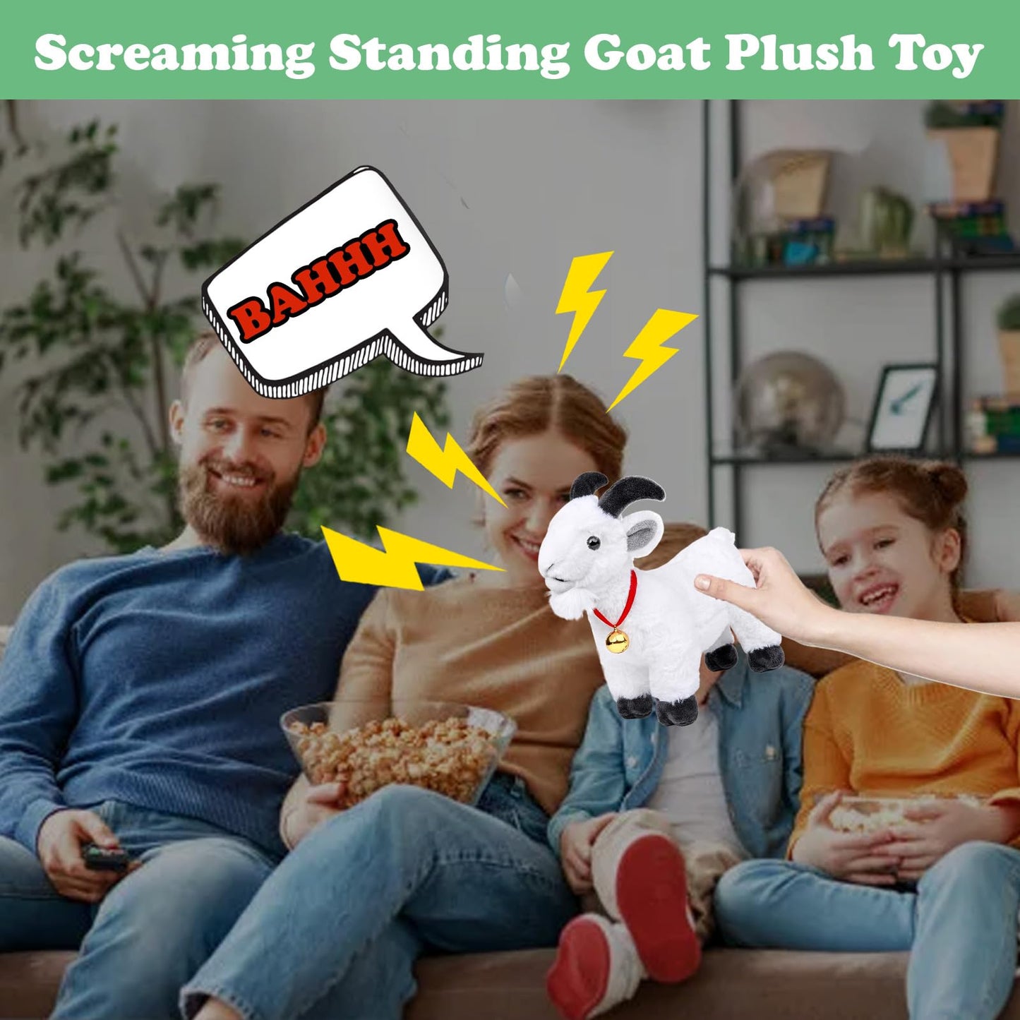 Frankiezhou Home Screaming Standing Black Goat Plush Toy – 10in with Bell